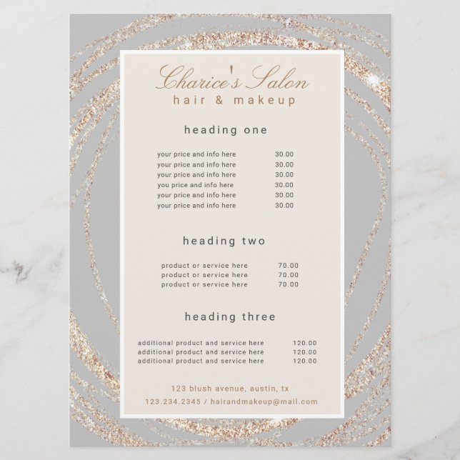 salon modern faux gold abstract elegant price card (Front)