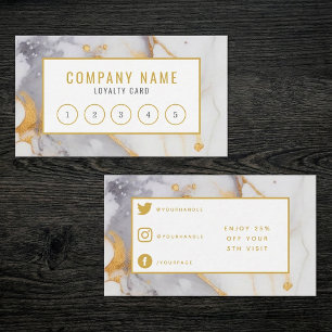 Salon modern golden and white marble loyalty card. card