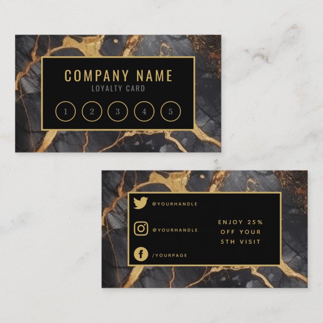 Salon modern luxury gold marble loyalty card (Front/Back)