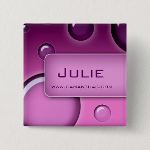 Salon Name Tag Button Brooch Bubbles Purple