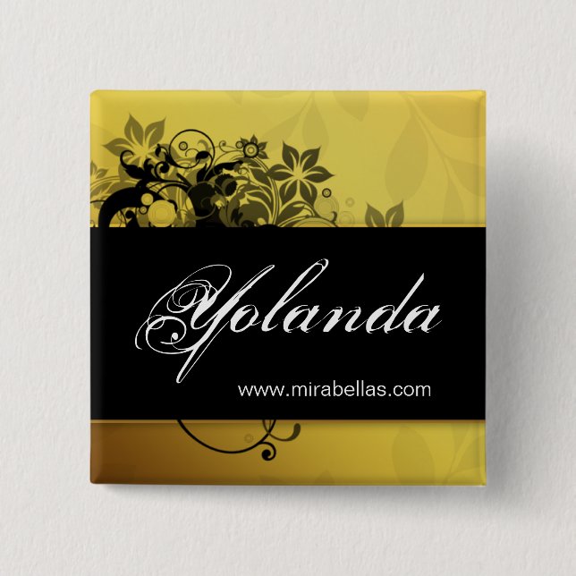 Salon Name Tag Button Brooch gold butterfly 3 (Front)