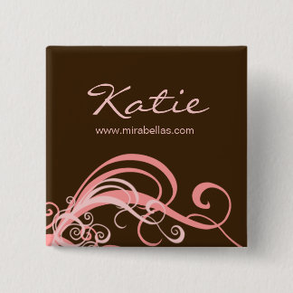 Salon Name Tag Button Brooch pink swirls