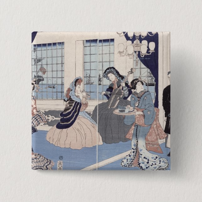 Salon of a house of foreign merchants at 15 cm square badge (Front)