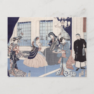 Salon of a house of foreign merchants at postcard