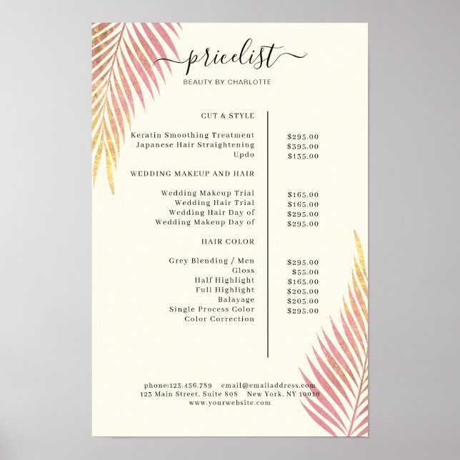 Salon Palm, leafy, Pricelist Poster (Front)