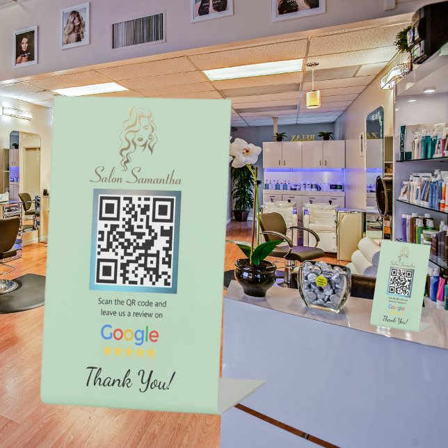 Salon Pastel Green Google Review Pedestal Stand Pedestal Sign (Creator Uploaded)