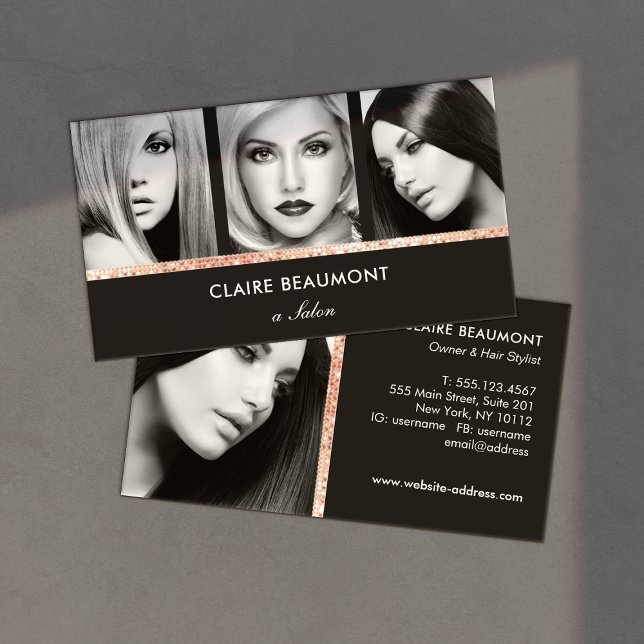 Salon Photo Card Modern Rose Gold Black (Creator Uploaded)