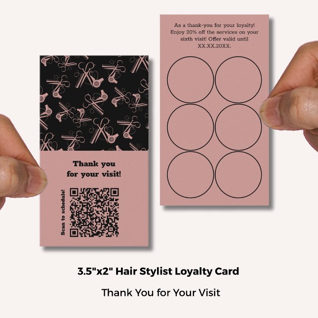 Salon Pink & Black Hair Tools Pattern QR Thank You Loyalty Card (Salon Pink & Black Hair Tools Pattern QR Thank You Loyalty Card; Standard Size: 3.5x2 Inch)