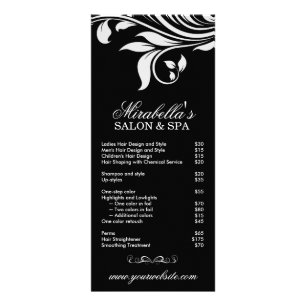 Salon Rack Card Spa Leaf Floral Black White