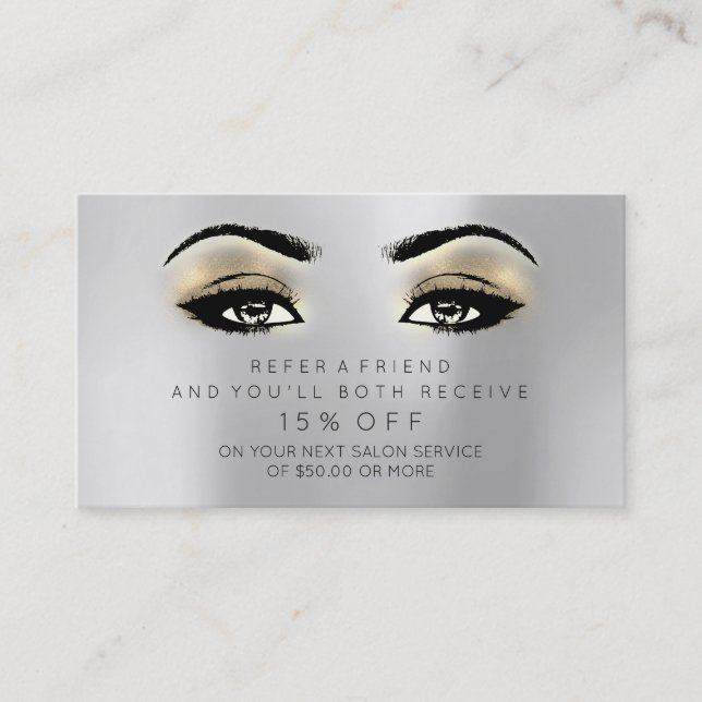 Salon Referential Card Lashes Makeup Gold Silver (Front)