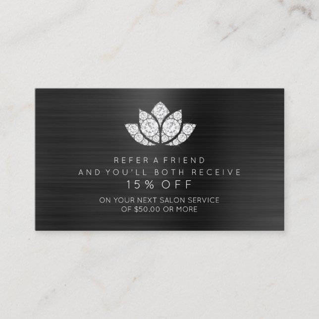 Salon Referral Card Black White Diamond Lotus Flor (Front)