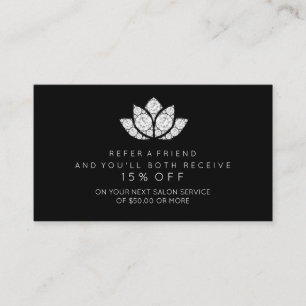 Salon Referral Card Black White Diamond Lotus WOW