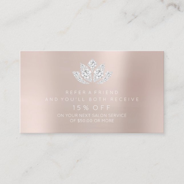 Salon Referral Card Blush Powder Pin Diamond Lotus (Front)