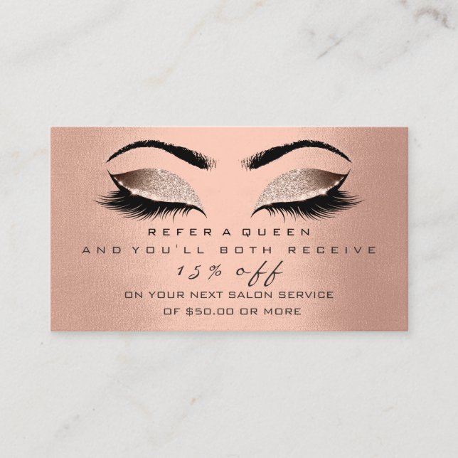 Salon Referral Card Blush Rose Gold Makeup Lashes (Front)