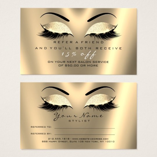 Salon Referral Card Glitter Black Gold Lux Lashes