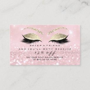 Salon Referral Card Glitter Gold Pink Lashes