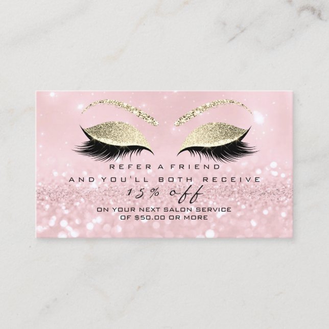 Salon Referral Card Glitter Gold Pink Lashes (Front)