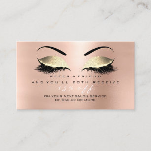 Salon Referral Card Glitter Gold Rose Pink Lashes