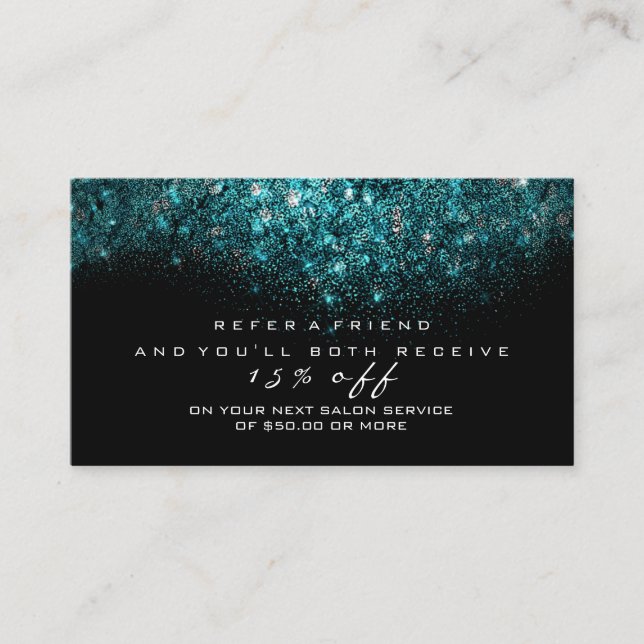 Salon Referral Card Glitter Gold Teal Ocean Blue (Front)