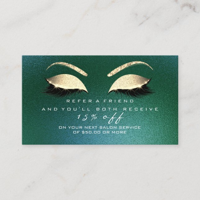 Salon Referral Card Glitter Gold Woodland  Lashes (Front)