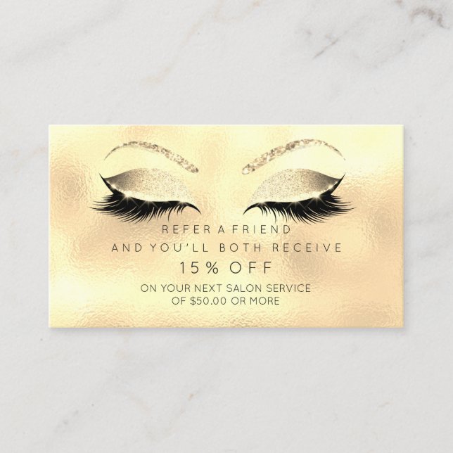 Salon Referral Card Glitter Golden Sepia Lashes (Front)