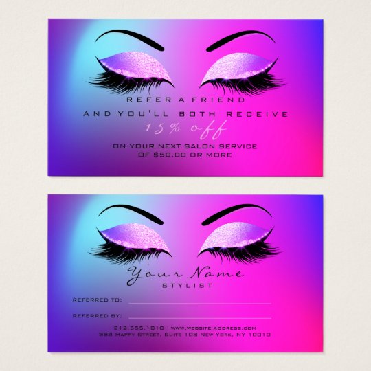 Salon Referral Card Glitter Miami Pink Lashes