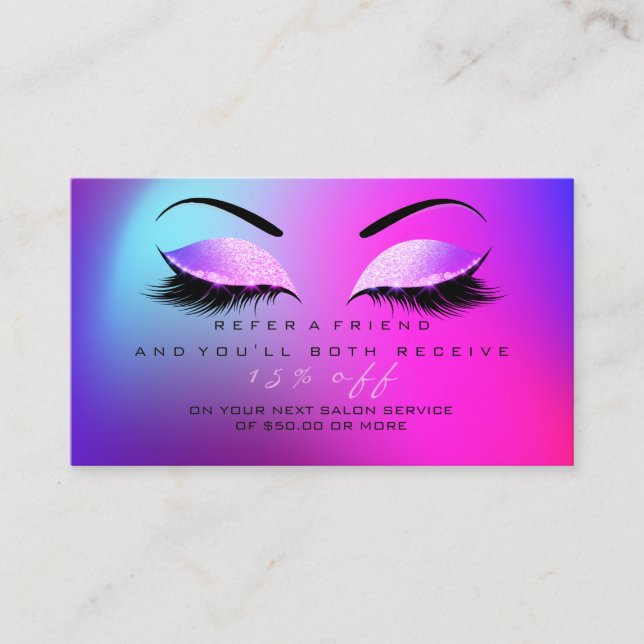 Salon Referral Card Glitter Miami Pink Lashes (Front)