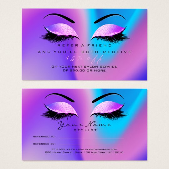 Salon Referral Card Glitter Miami Pink Lashes 1