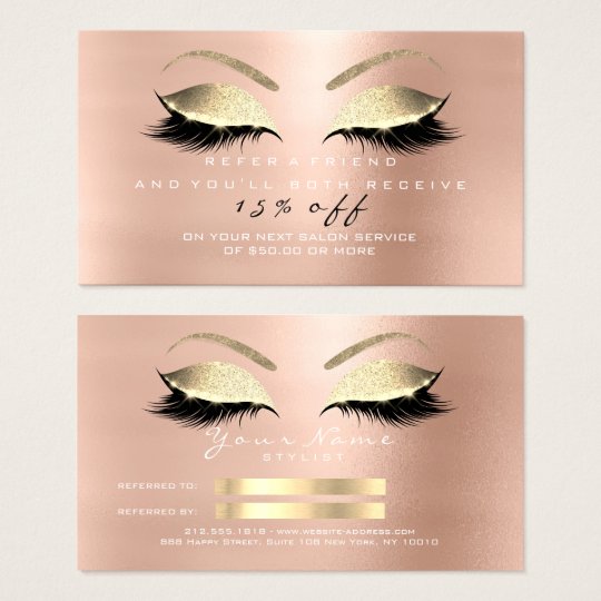 Salon Referral Card Glitter Rose Gold White Lashes