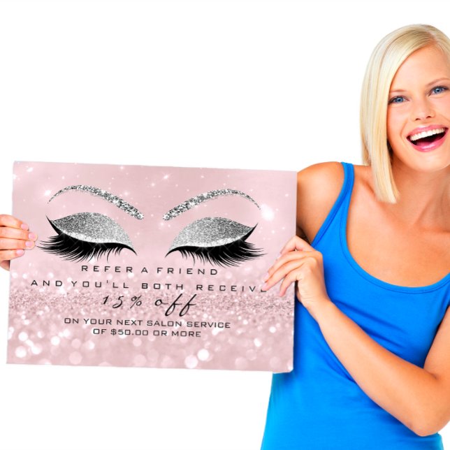 Salon Referral Card Glitter Silver Pink Lashes (Creator Uploaded)