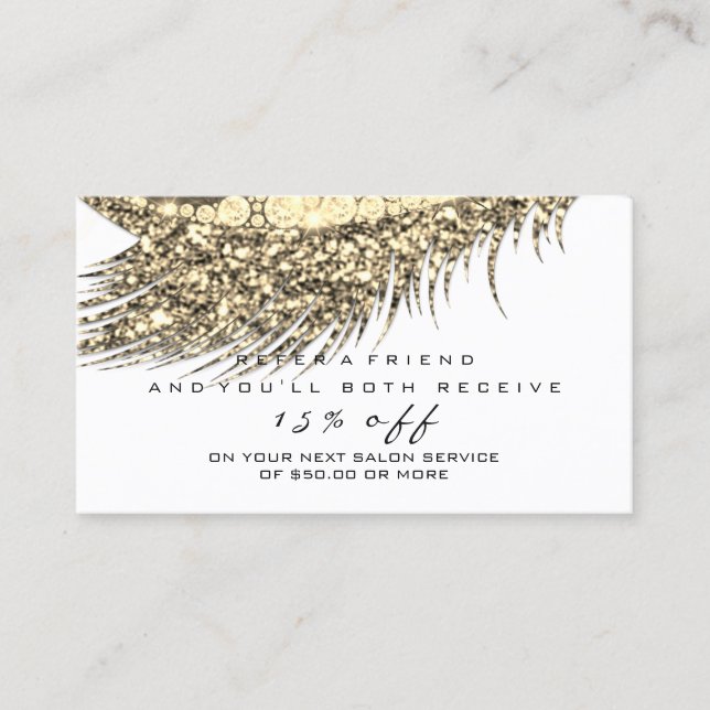Salon Referral Card Gold Makeup Lash White Makeup (Front)
