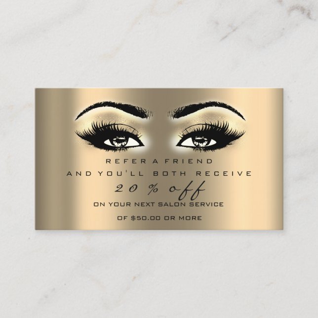 Salon Referral Card Makeup Artist Gold Sepia Lash (Front)