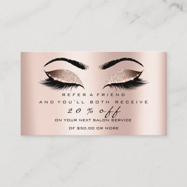 Salon Referral Card Makeup Pink Rose Lashes (Front)