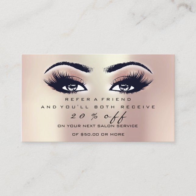 Salon Referral Card Makeup Rose Pink Peach Lashes (Front)