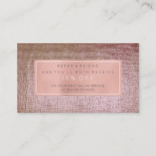 Salon Referral Card Pink Gold Rose Brush Metallic
