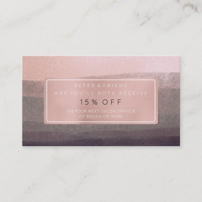 Salon Referral Card Pink Gold Rose Gray Black Stro (Front)