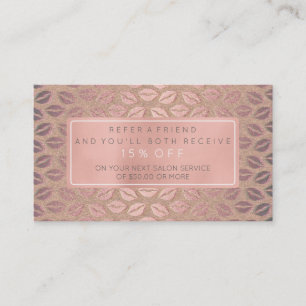 Salon Referral Card Pink Gold Rose White Gray Kiss