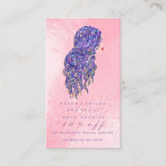 Salon Referral Card Pink Makeup Lashes Hairdresser (Front)