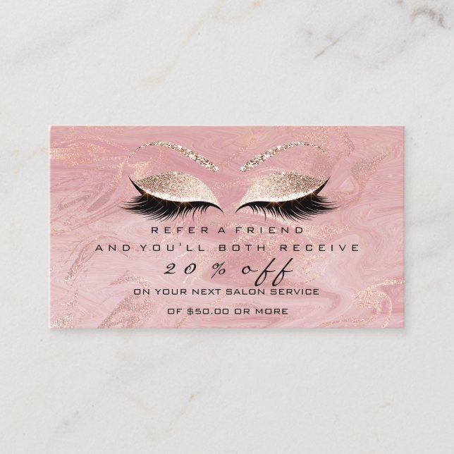 Salon Referral Card Pink Makeup Lashes Marble (Front)