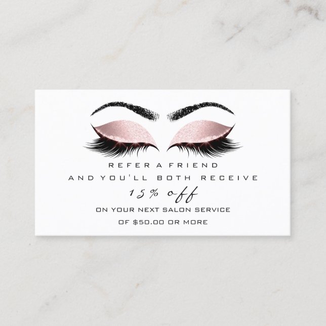 Salon Referral Card Pink White Makeup Lashes (Front)