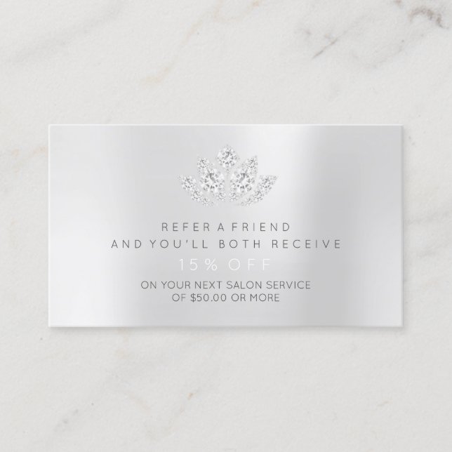 Salon Referral Card Silver Gray VIP Diamond Lotus (Front)