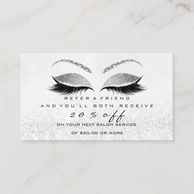 Salon Referral Card Silver Makeup Lashes Extension (Front)