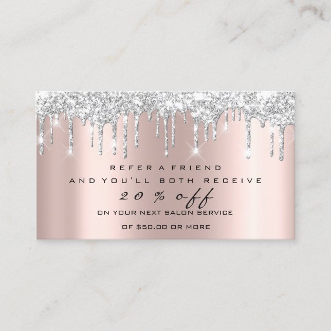 Salon Referral Card Silver Makeup Lashes Nails Wax (Front)