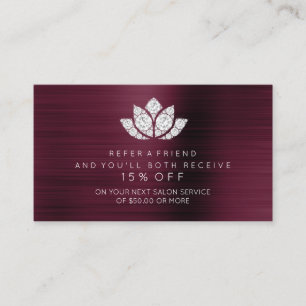 Salon Referral Card White Diamond Lotus Burgundy