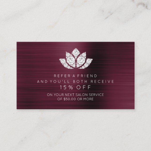 Salon Referral Card White Diamond Lotus Burgundy (Front)