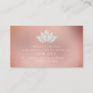 Salon Referral Card White Diamond Lotus Rose Glass