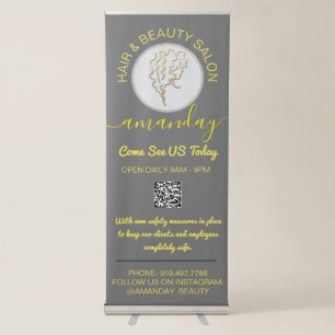 Salon Reopening Logo Hairdresser QR Code SPA Grey Retractable Banner