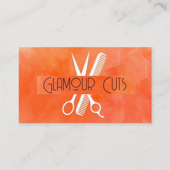 Salon Scissors Comb Logo | Watercolor Texture  Business Card (Front)