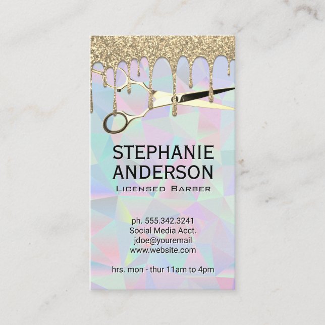 Salon Scissors | Gold Glitter Drip | Geometric Business Card (Front)
