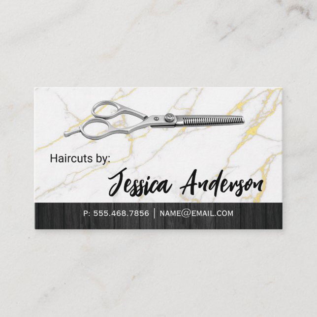 Salon Scissors | Marble Wood Business Card (Front)